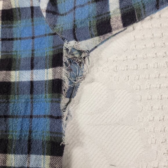 Vtg men's shirt long sleeve cotton‎ flannel medium blue 4" hole in right armpit - Picture 12 of 16